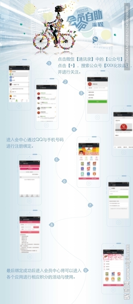 美妆门店公众号关注流程图海报