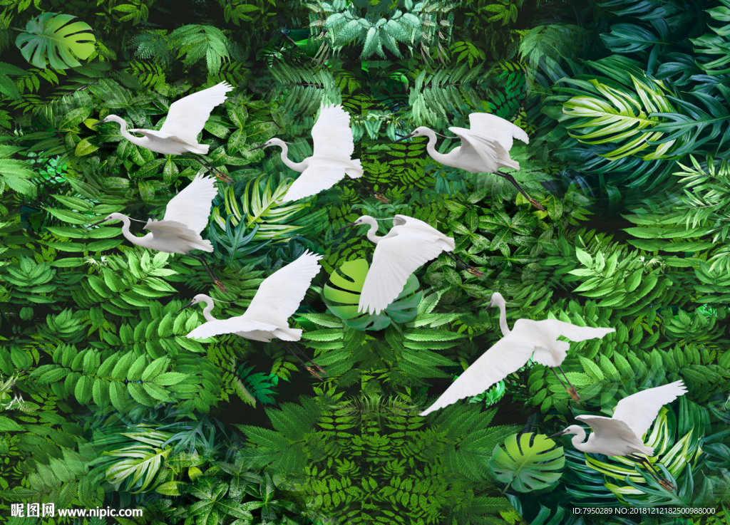 绿植火烈鸟背景墙