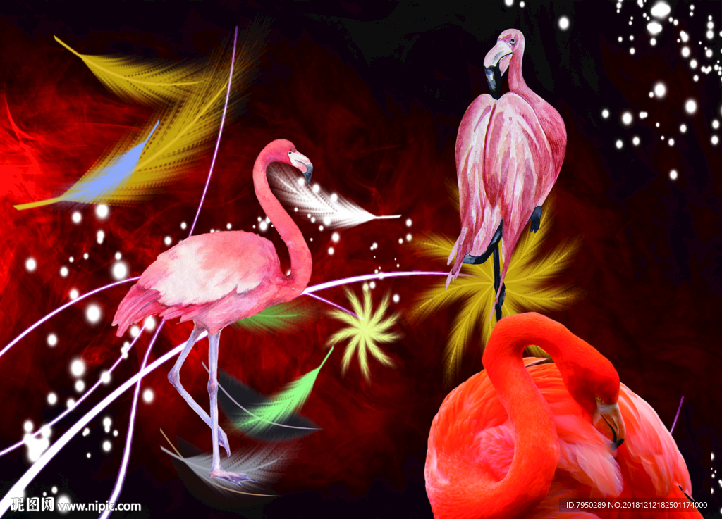 火烈鸟背景墙