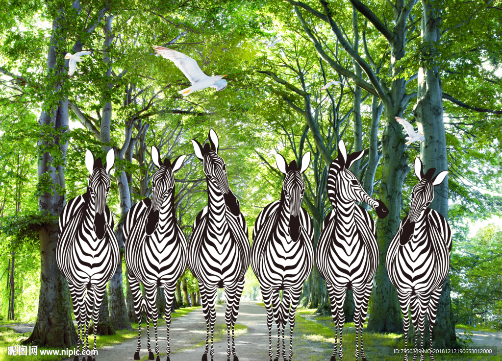 北欧斑马背景墙