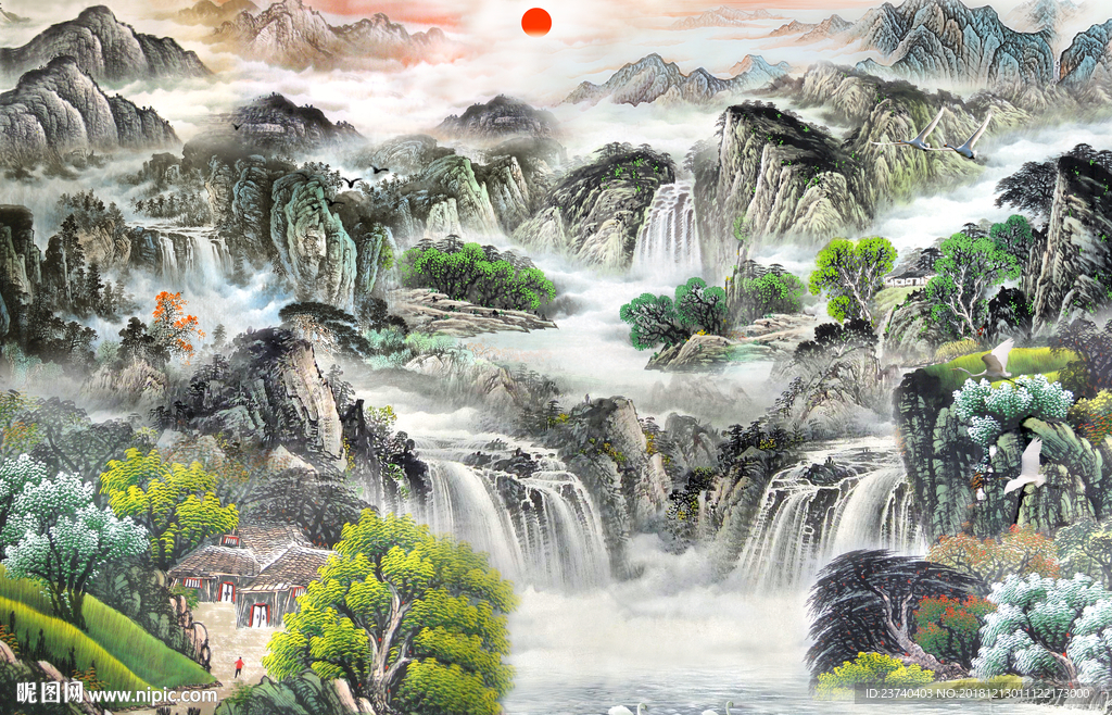 电视背景墙 山水国画