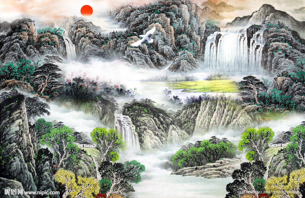 电视背景墙 国画山水