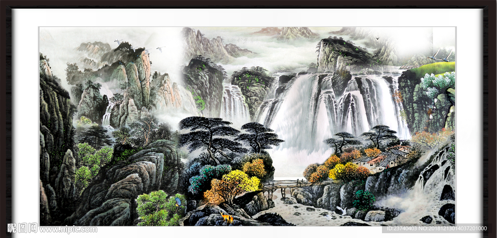 工笔中堂画 山水画 江山多娇