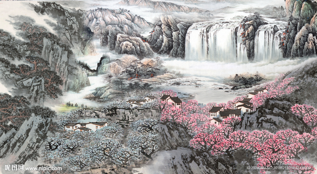 电视背景墙 国画山水