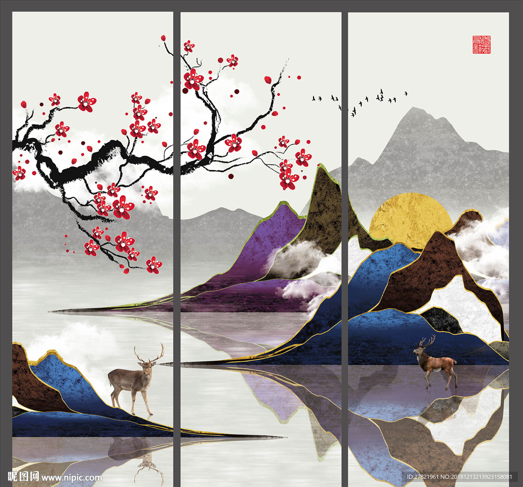 新中式唯美山川风景装饰画