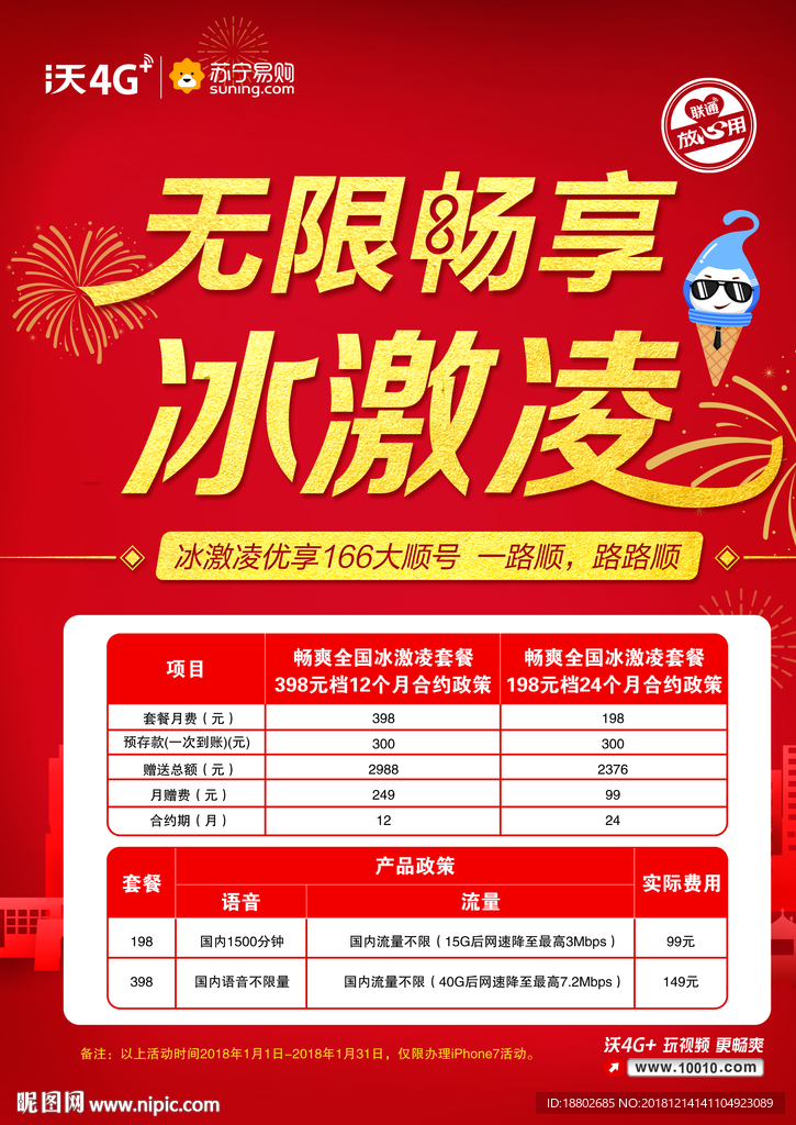 联通无限畅享冰激凌