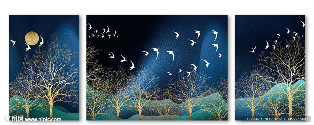 质感纹理山水丛林麋鹿装饰画