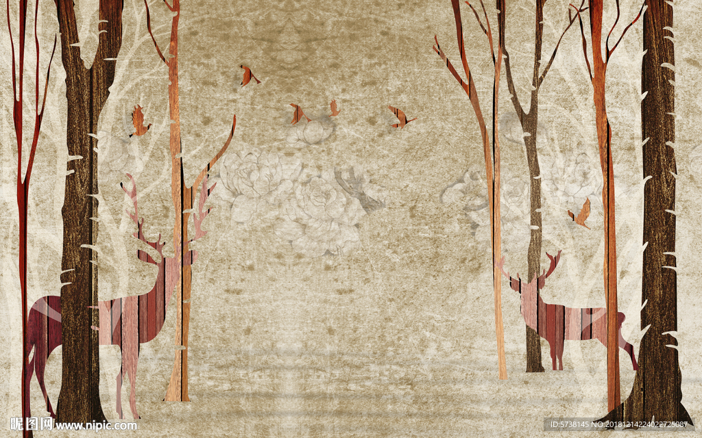 麋鹿北欧玄关屏风背景底纹素材艺