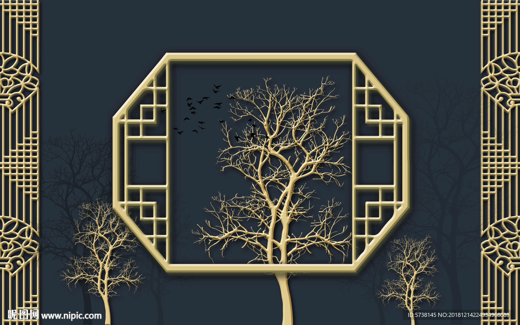 中式框画玄关屏风背景底纹素材艺