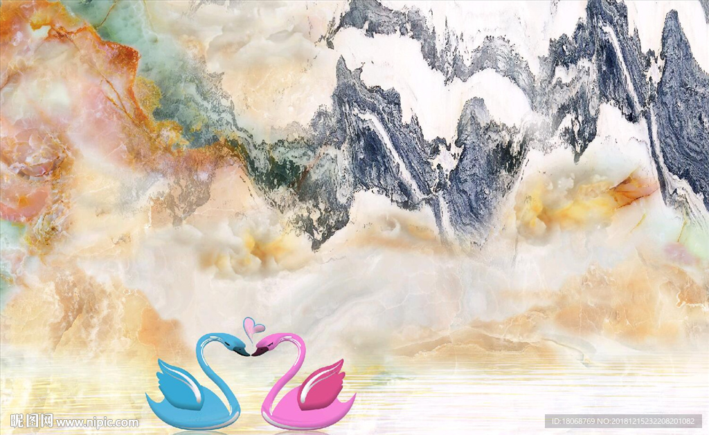 欧式大理石纹山水风景背景墙装饰