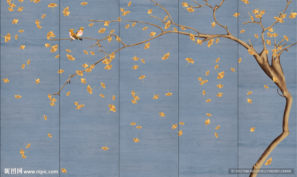 银杏中式背景墙