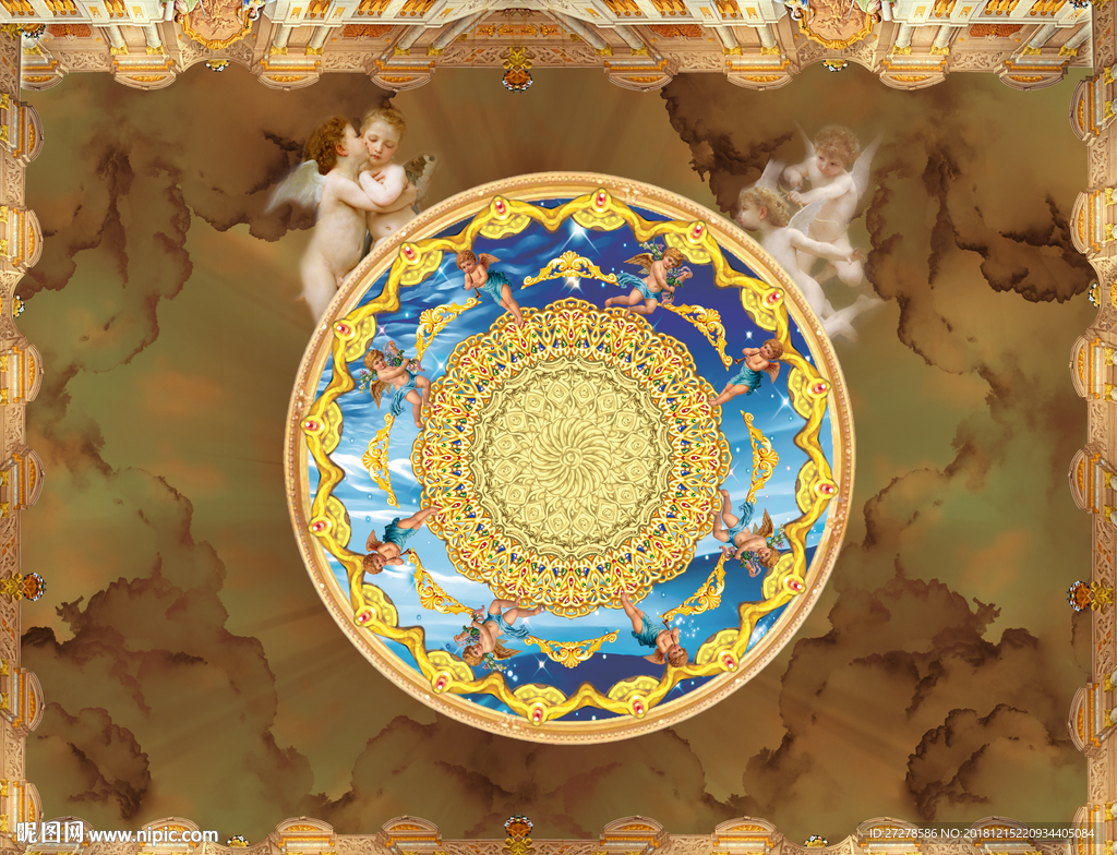 欧式复古吊顶 欧式天花背景