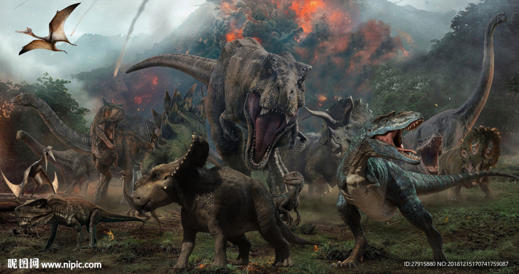 科幻战争爆炸恐龙背景墙