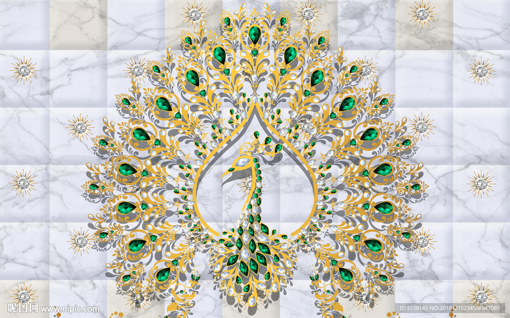 孔雀大理石中式玄关屏风背景底纹