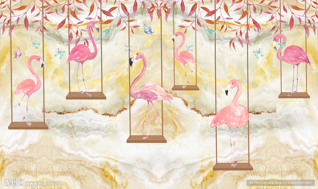 火烈鸟背景墙