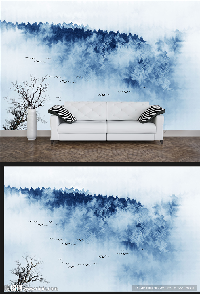 新中式水墨抽象山水电视定制背景