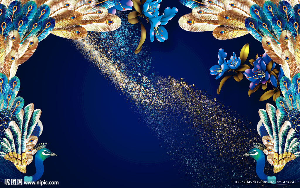 孔雀中式玄关屏风背景底纹素材艺