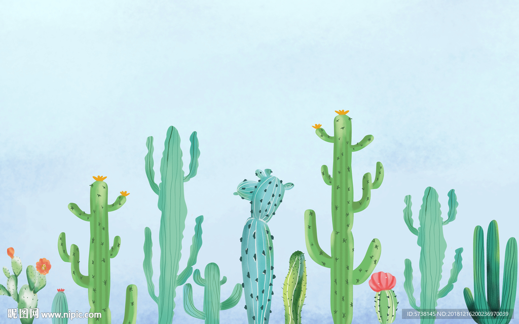 沙漠仙人掌手绘儿童房玄关屏风背