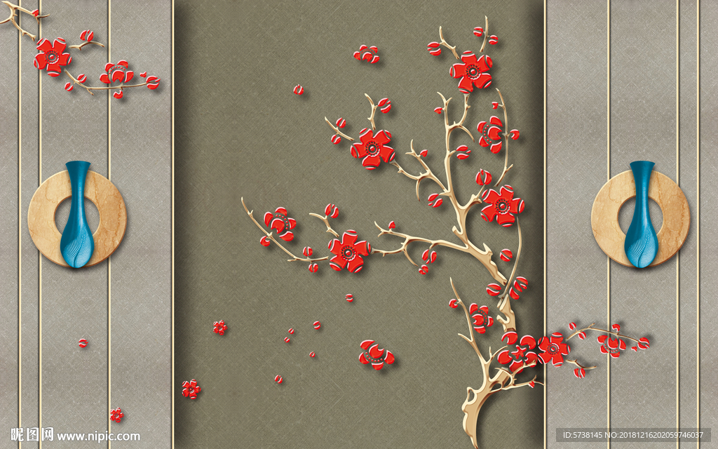 中式创意造型墙面玄关屏风背景底