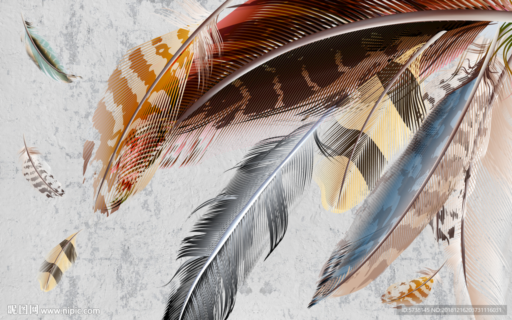 北欧水泥墙彩色羽毛抽象创意玄关