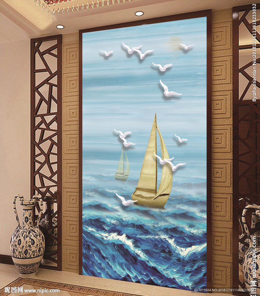 玄关壁画 玄关背景墙 中式玄关