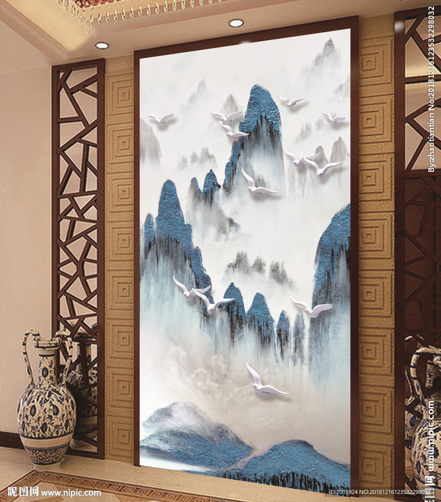 玄关壁画 玄关背景墙 中式玄关