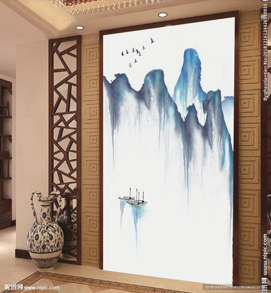 玄关壁画 玄关背景墙 中式玄关