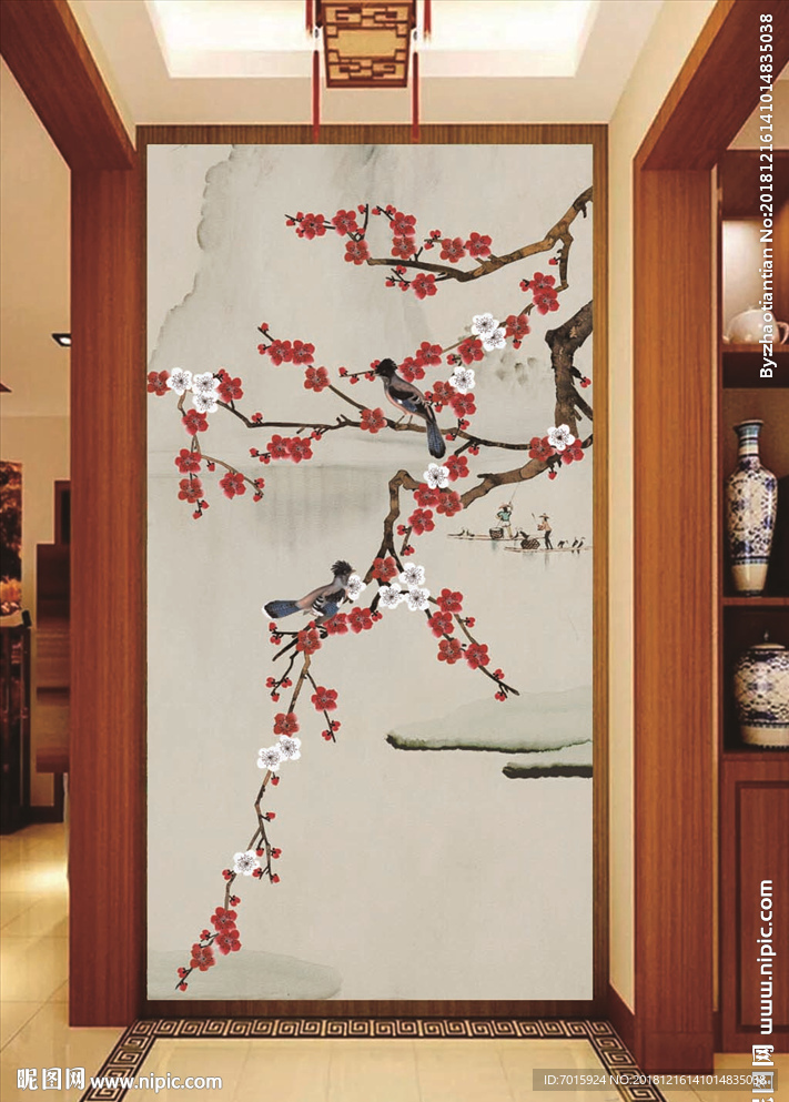 玄关壁画 玄关背景墙 中式玄关