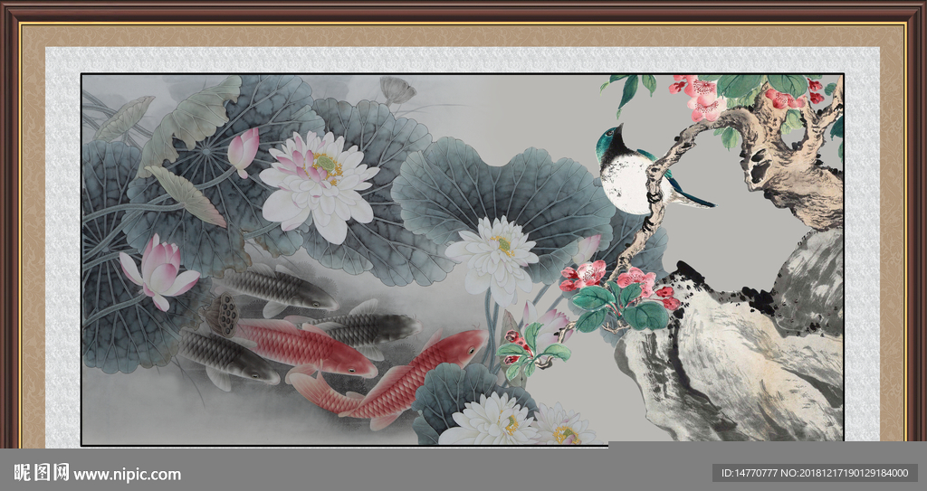中国画荷花 花鸟图