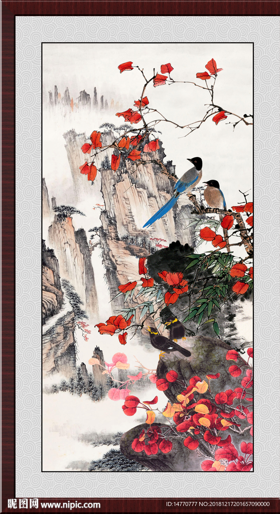 国画花鸟 国画红叶