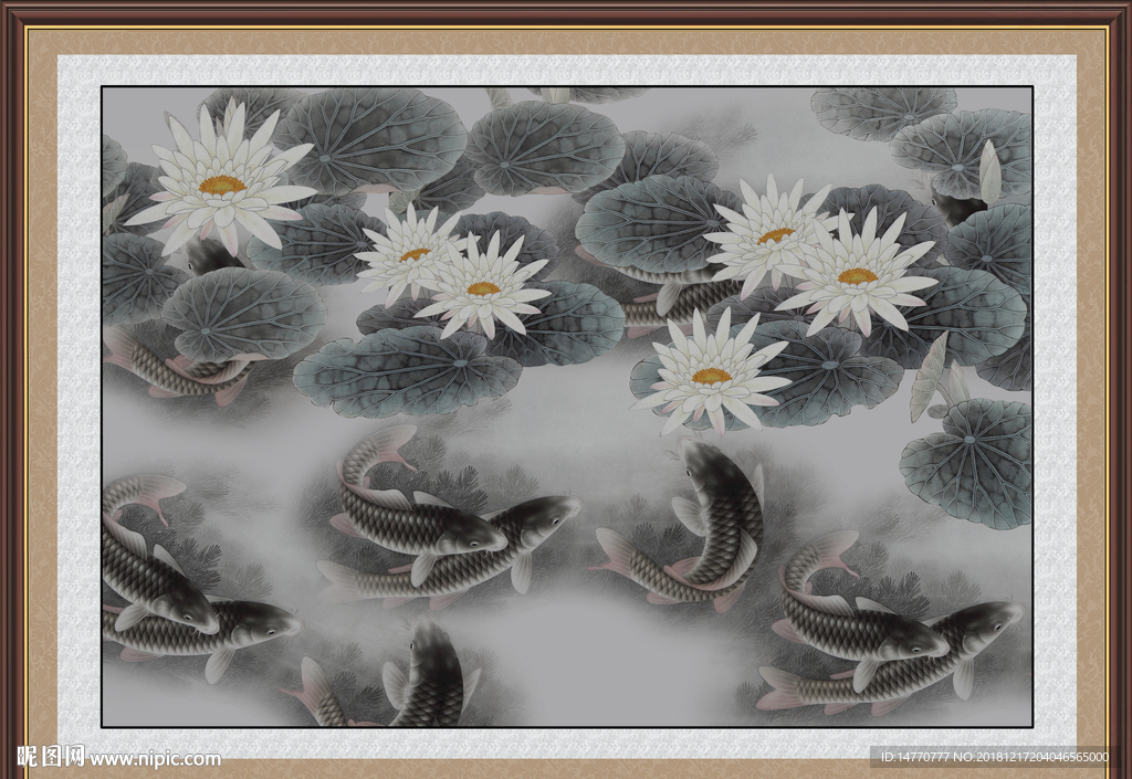 九鱼图 荷花九鱼图