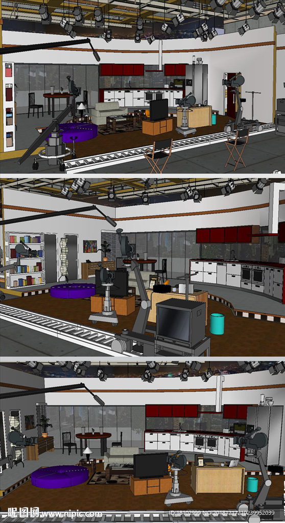 直播室演播室舞台草图SU模型