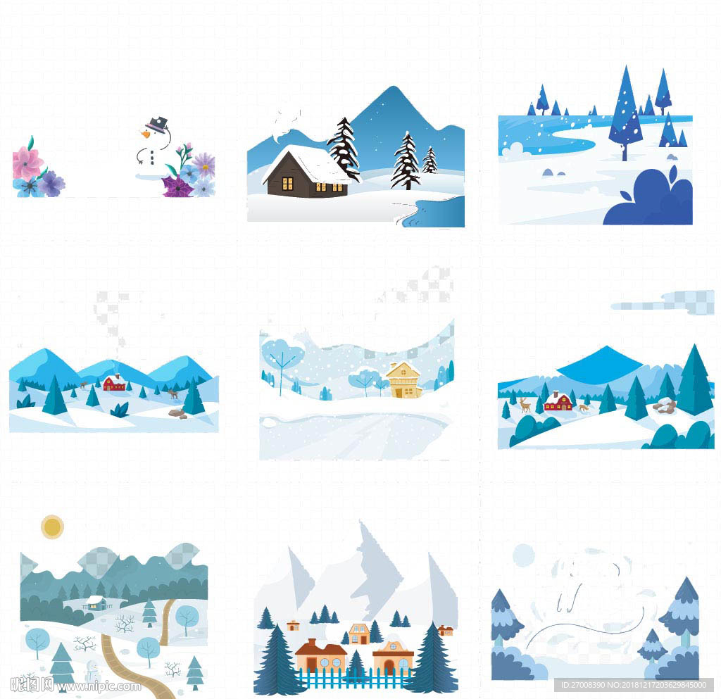 卡通冬天雪景