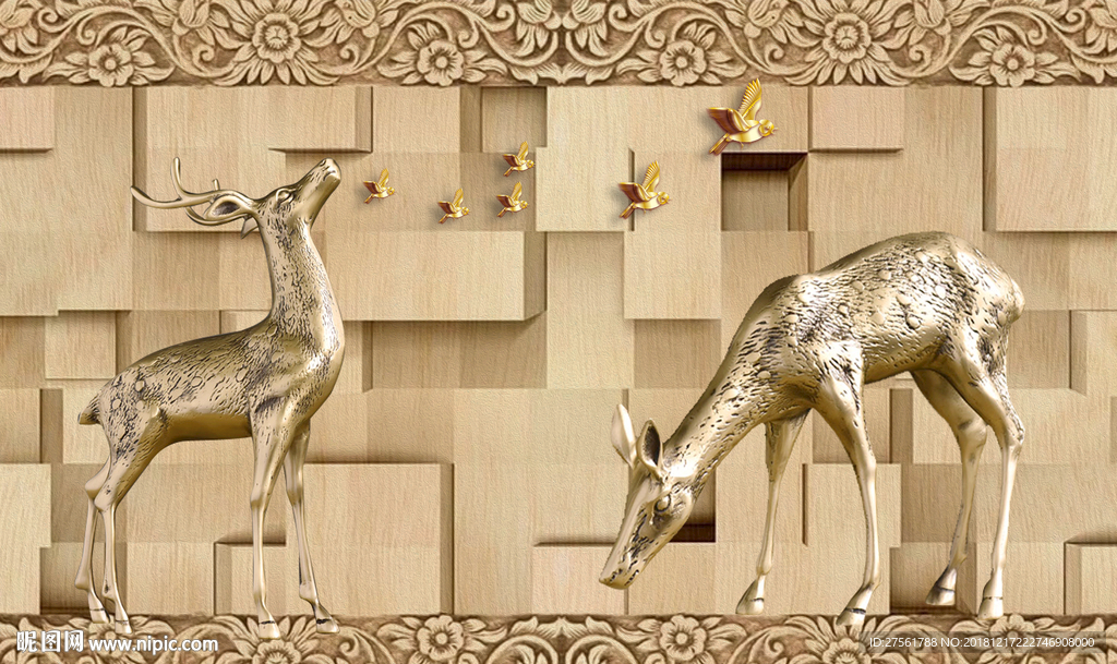 麋鹿背景墙
