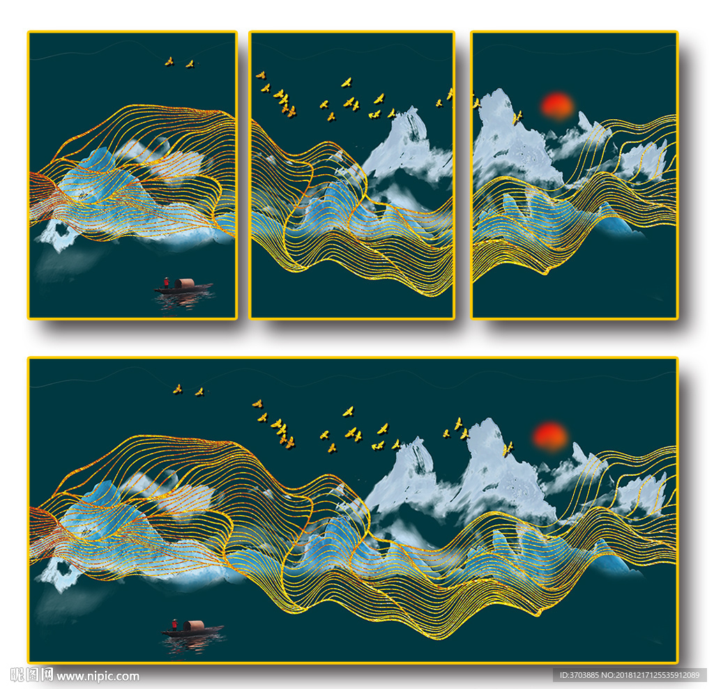 风景抽象山水飞鸟现代简约晶瓷画