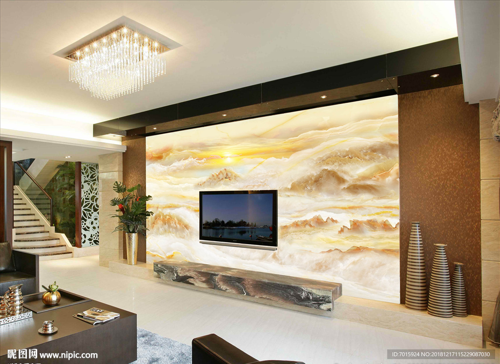 天然高清大理石纹理电视背景墙