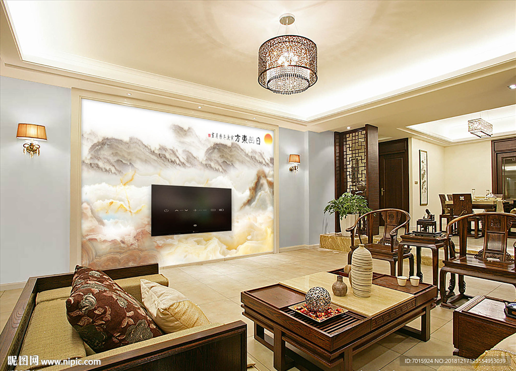 日出东方装饰壁画电视背景墙