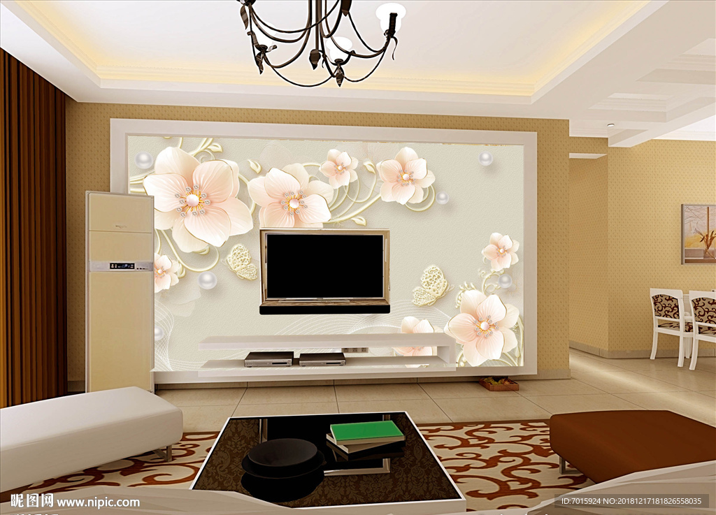 珠宝立体花朵背景墙挂画