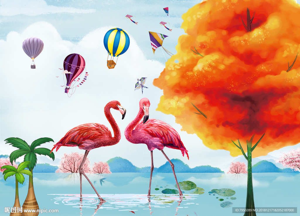 火烈鸟背景墙