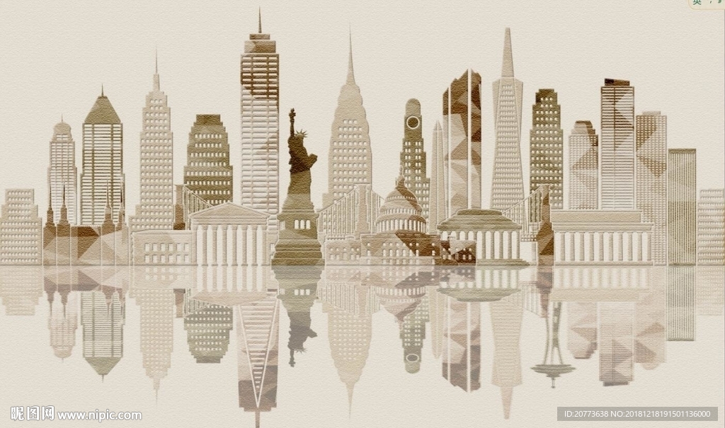 美式欧洲建筑城市背景墙