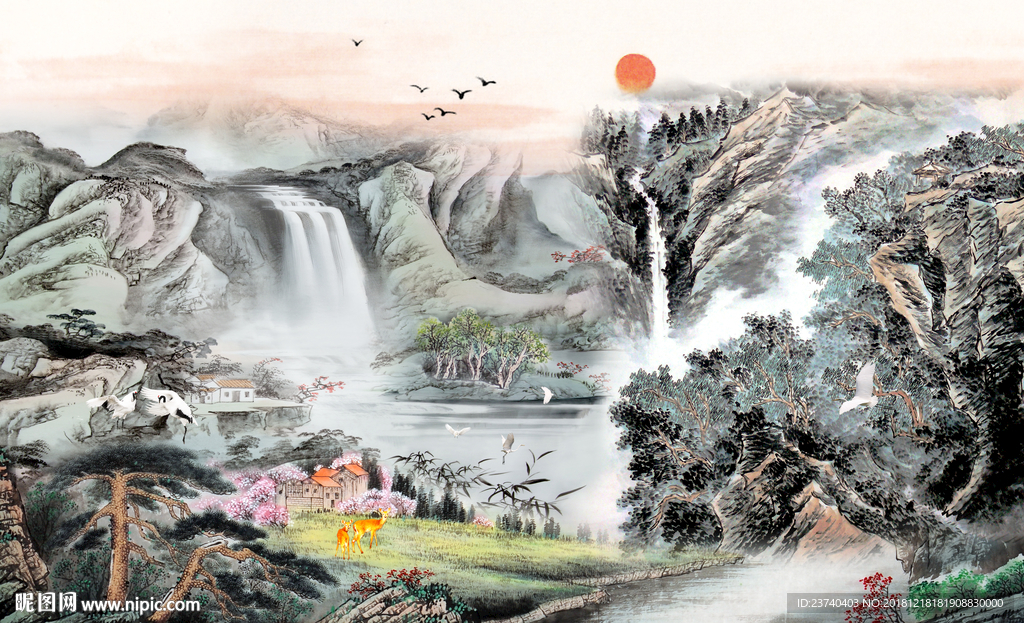 电视背景墙 国画山水