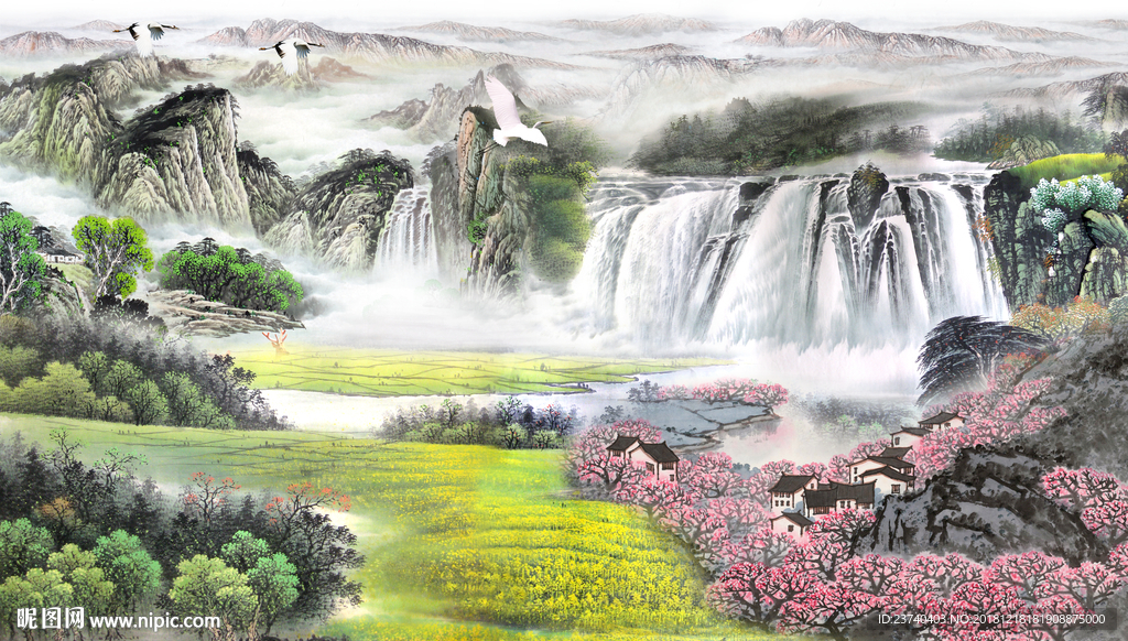 电视背景墙 山水国画