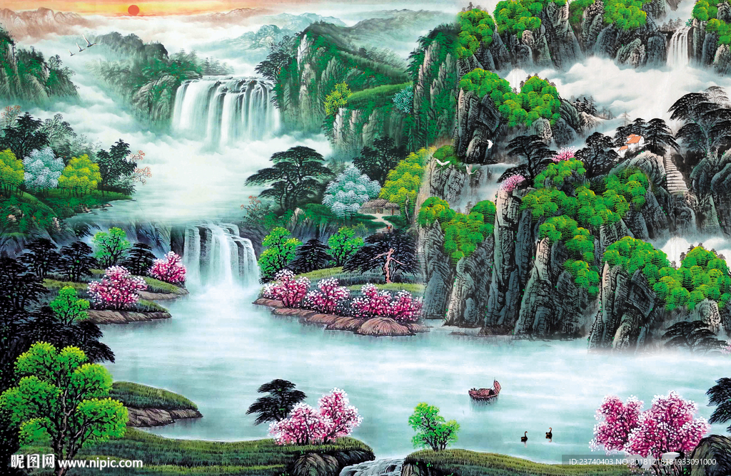 电视背景墙 山水国画