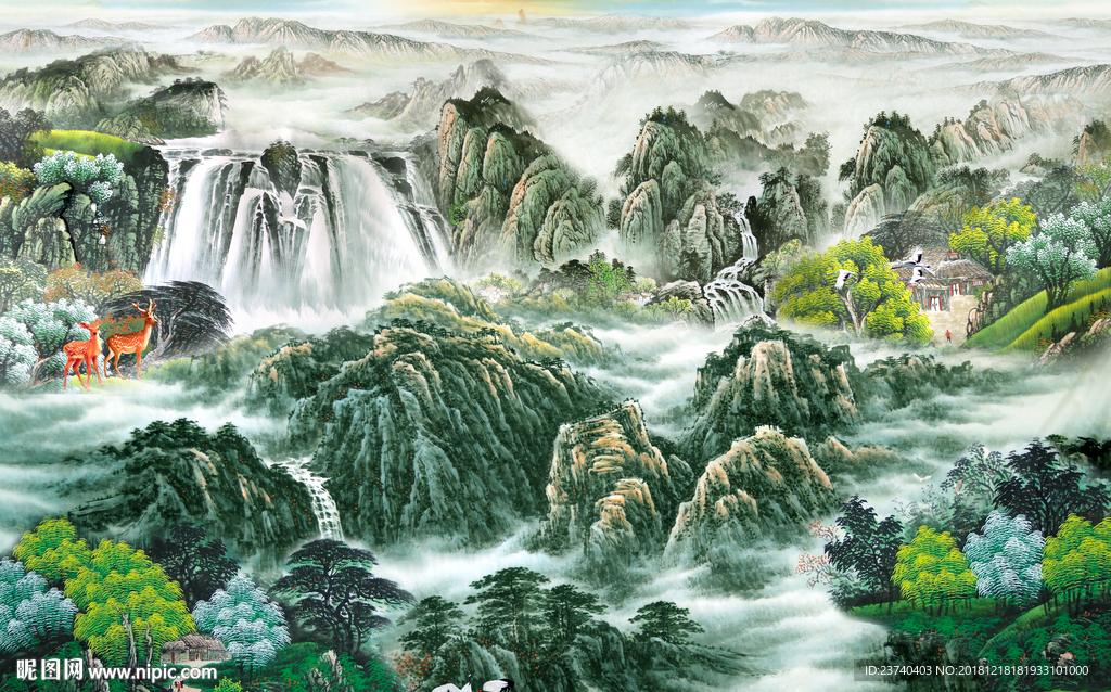 电视背景墙  国画山水