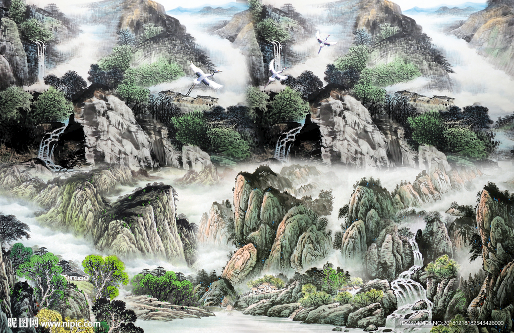 电视背景墙  国画山水