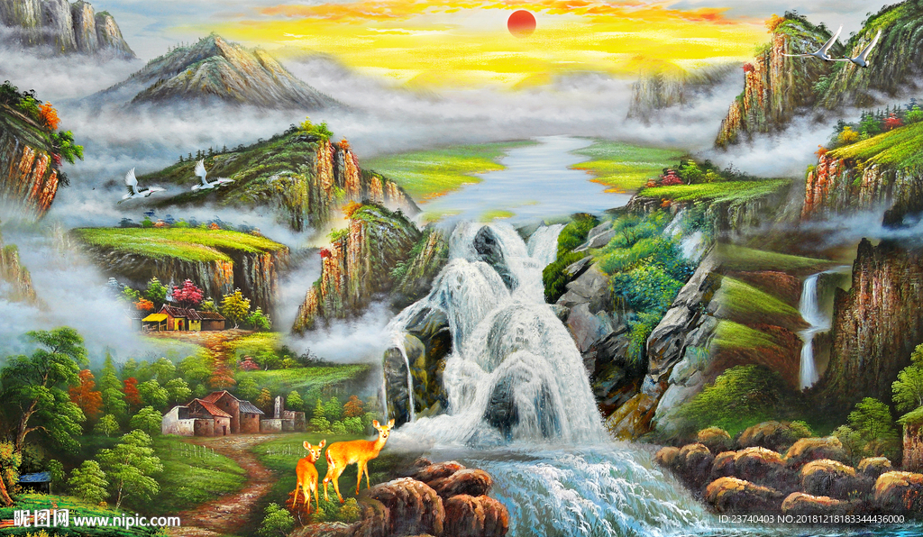 电视背景墙 山水风景油画