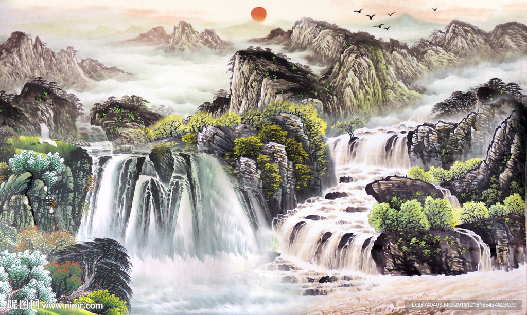 电视背景墙 国画山水