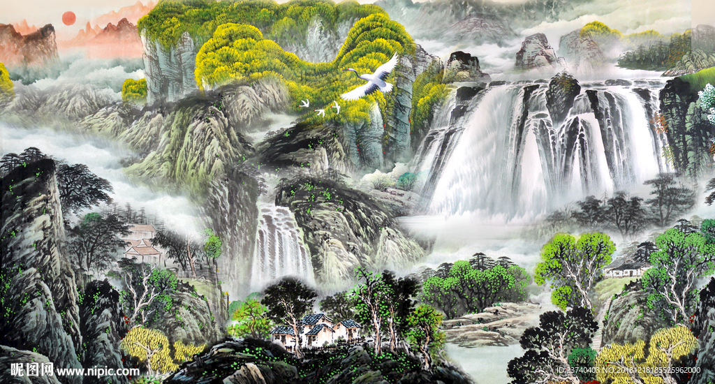 电视背景墙 山水国画