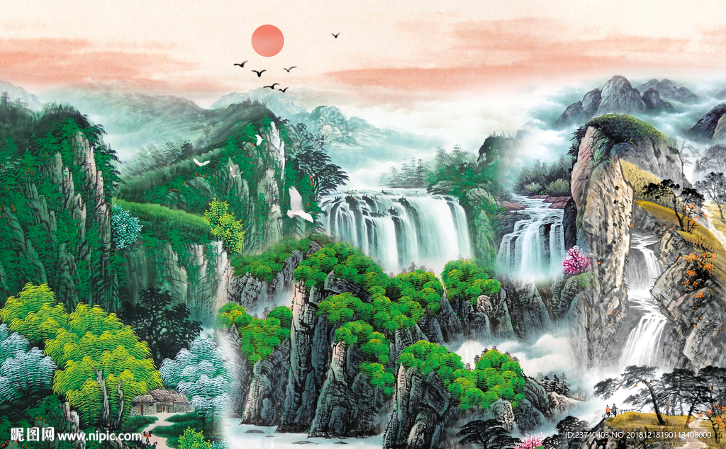 电视背景墙 国画山水