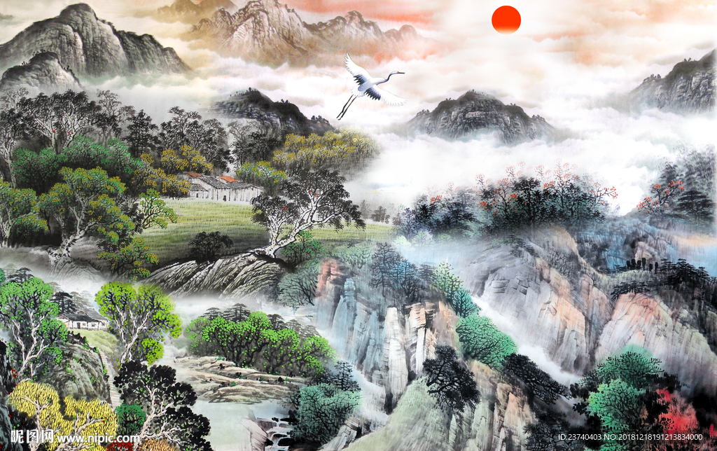 电视背景墙 国画山水